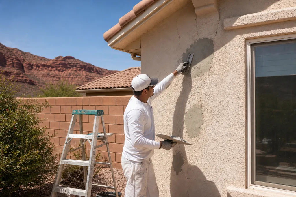 Stucco repair project on a St. George home