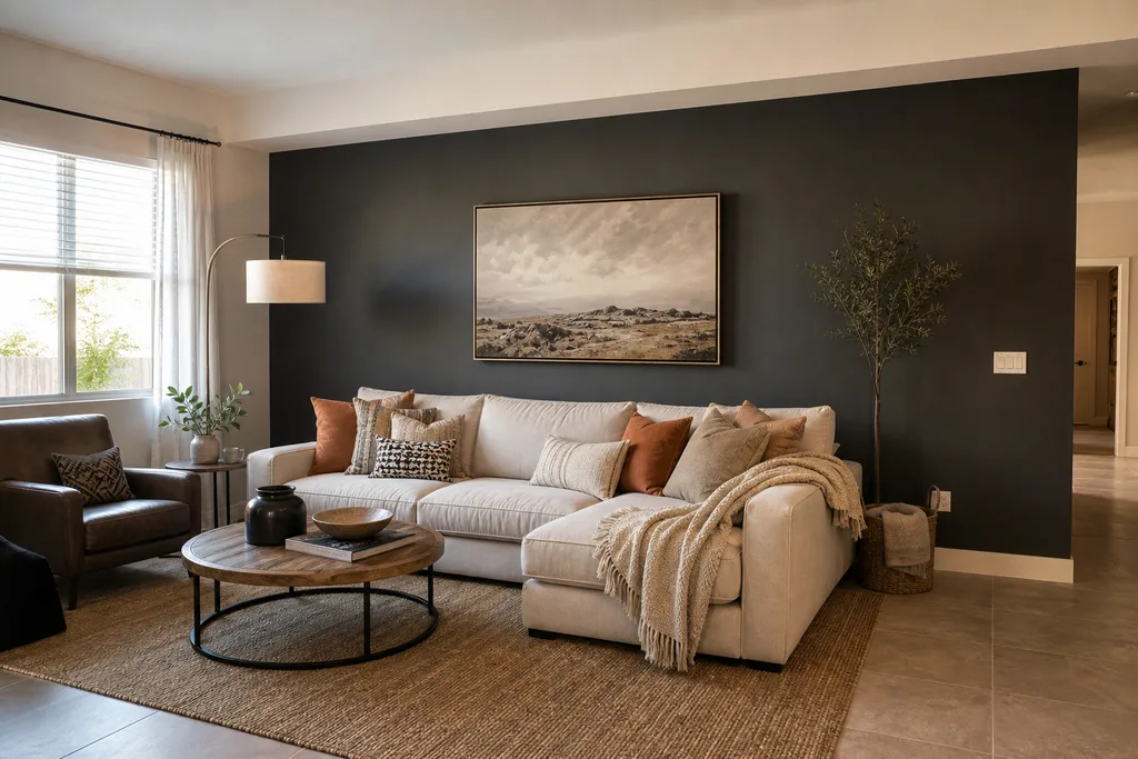 Dark accent wall in a St. George living room