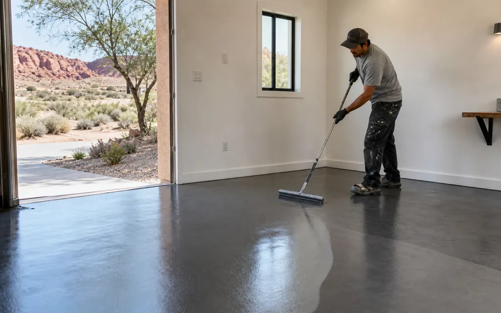 Resin flooring finish in a St. George workshop